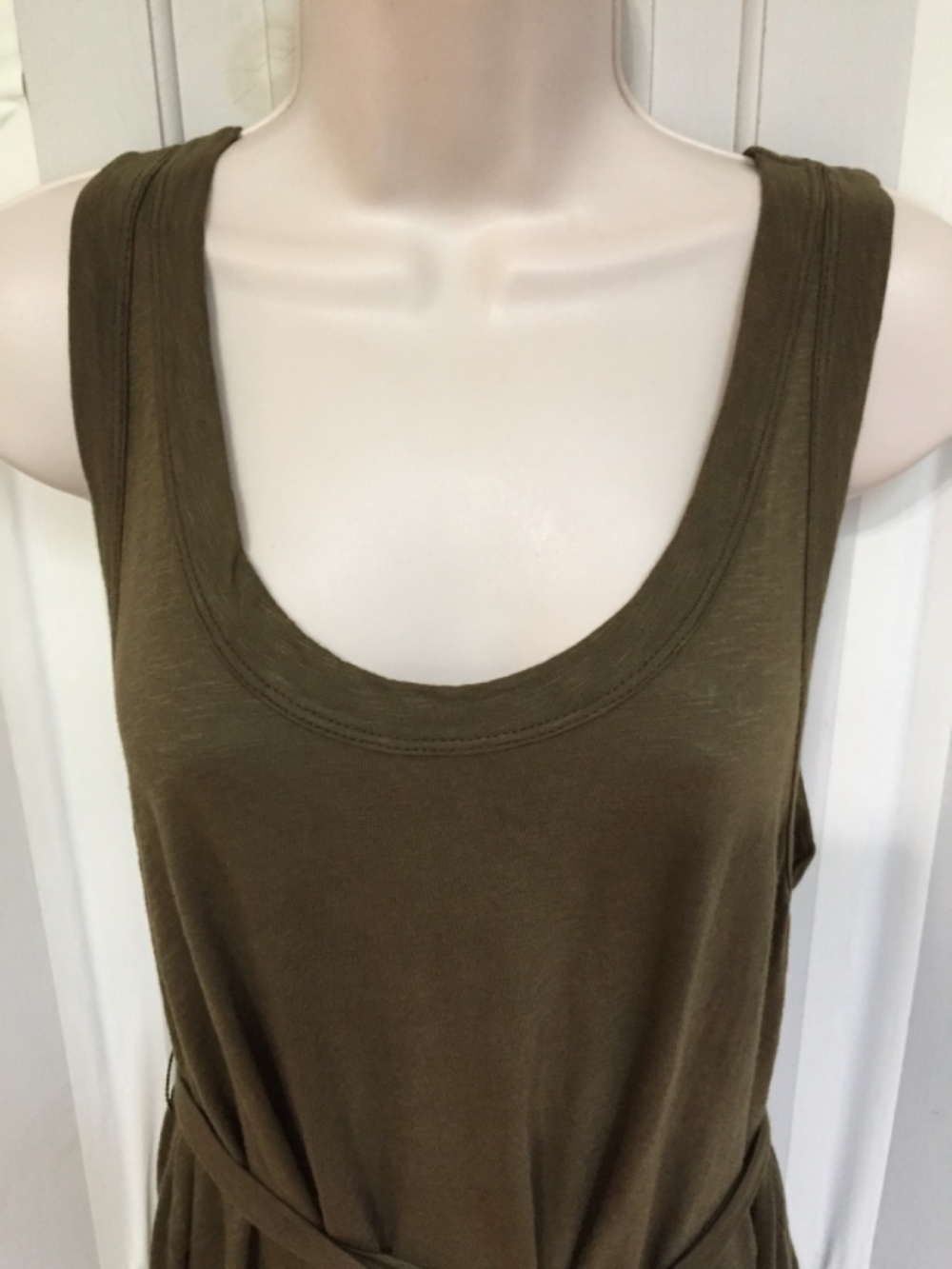 Wilt Olive Green Sleeveless Tank Dress w/ Tie Waist & Back Ruffle - Picture 2 of 15